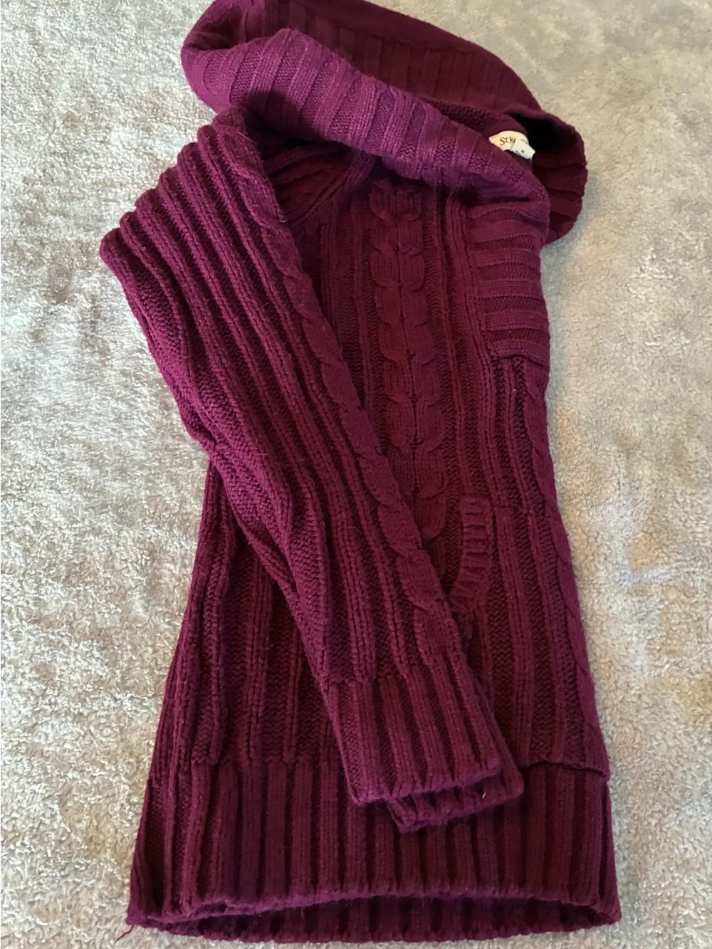 Women’s St John’s Bay Cozy Cable-Knit Hooded Sweater - Burgundy Size M